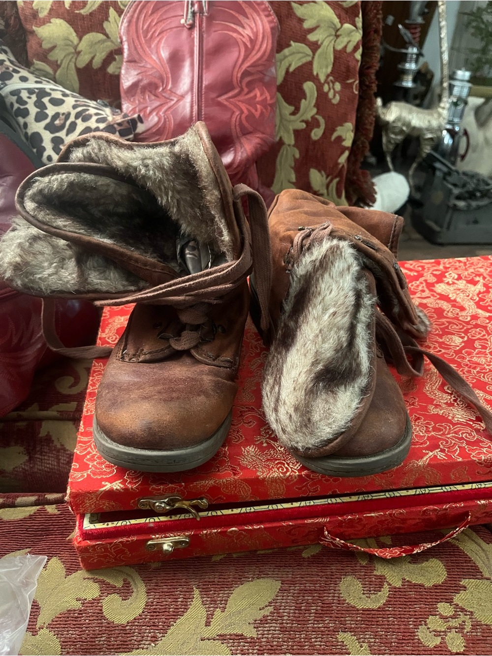 Faux-Fur Lined Brown Women's Ankle Boots